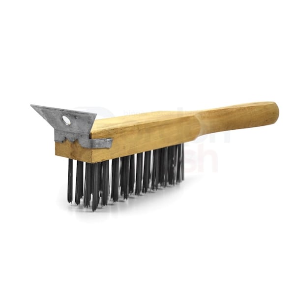 4x11 Row 0.014 CS Wire Wood Handle w Scraper Heavy Duty Scratch Brush, PK12